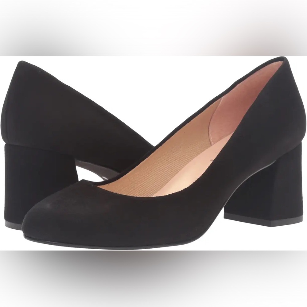 French Sole Trance Black Suede Block Heel Pumps US 9.5 | Made in Spain